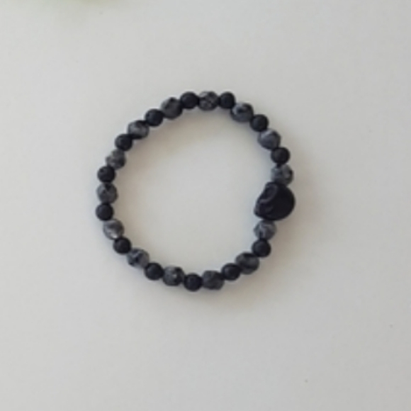 💀 Lava Larvikite Skull Bracelet - Picture 2 of 2